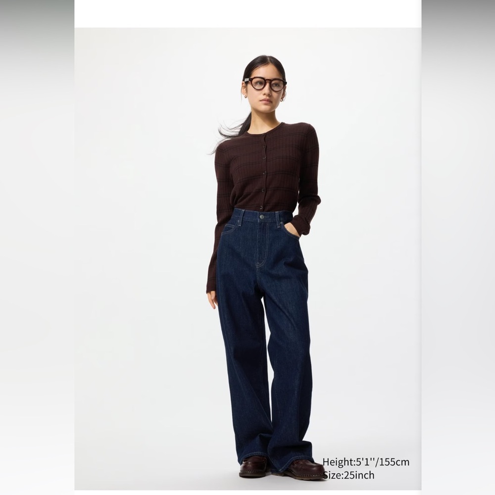 Uniqlo Women's Dark Blue Wide Straight Leg, High Waisted Baggy Jeans size 2 💖